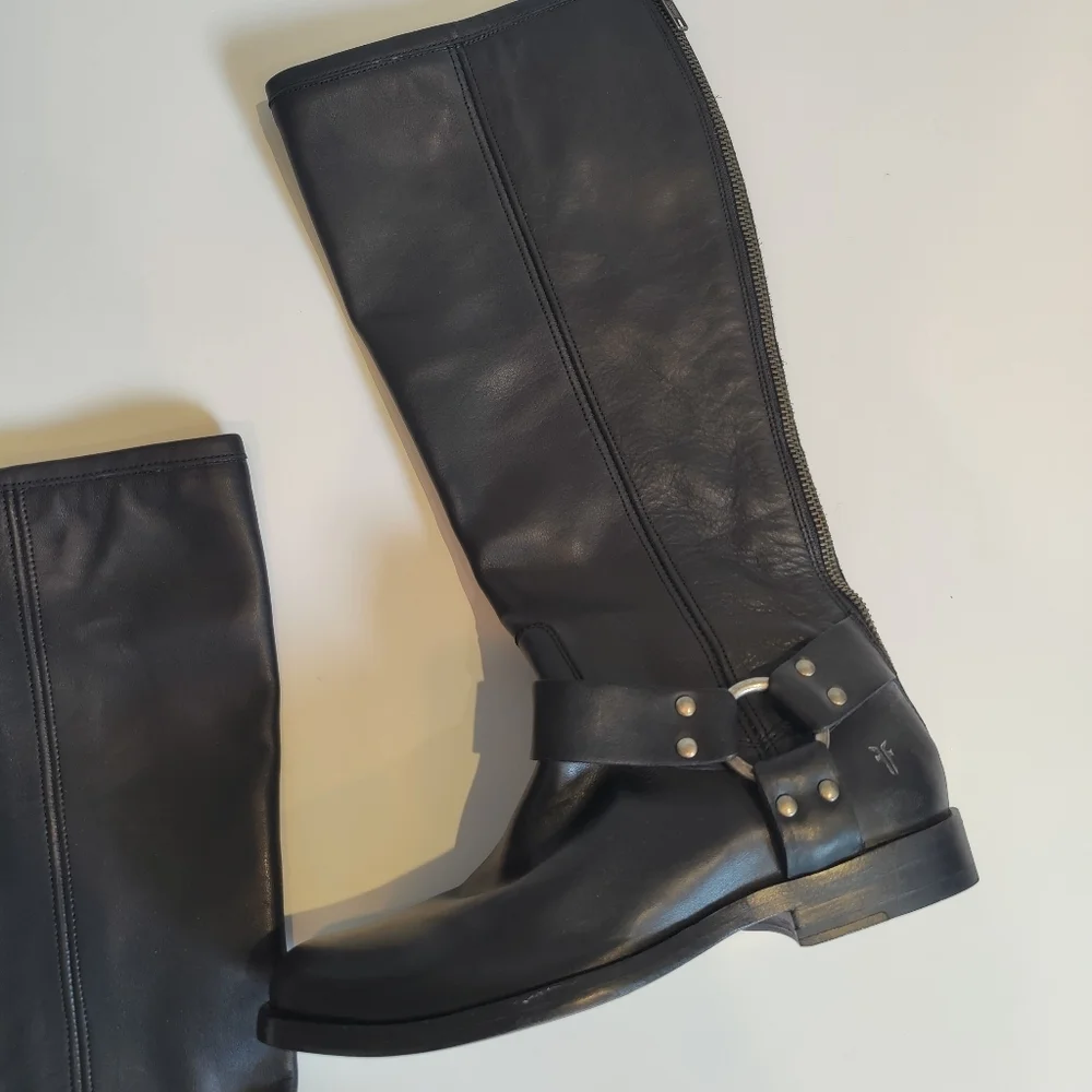 Frye Women's Phillip the Harness Tall Black Leather Boots